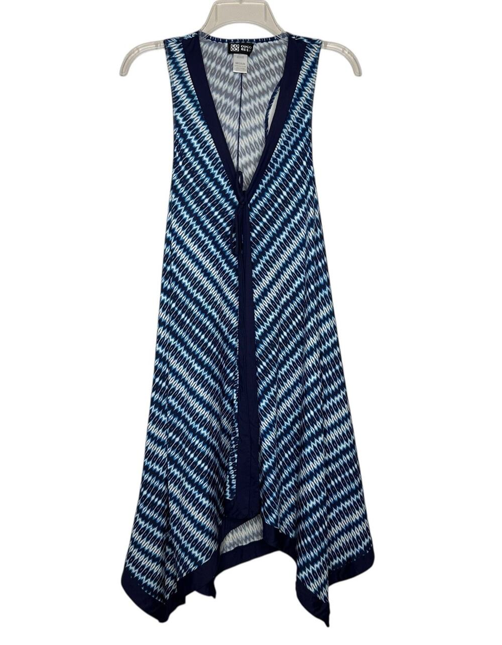 Coco Reef Asymmetrical Hem Striped Blue White Dress Swim Cover Medium